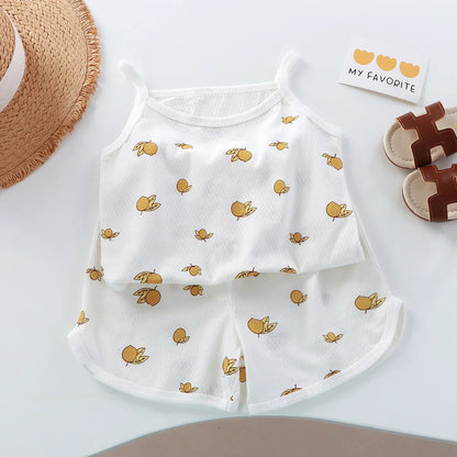 Girls Summer 2-Piece Cotton Set - Sleeveless Top  Shorts - ZOOMNSTORE