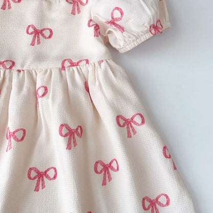 Girls Summer Bow Print Casual Dress - Cute Kids Clothing for Ages 3-7 - ZOOMNSTORE