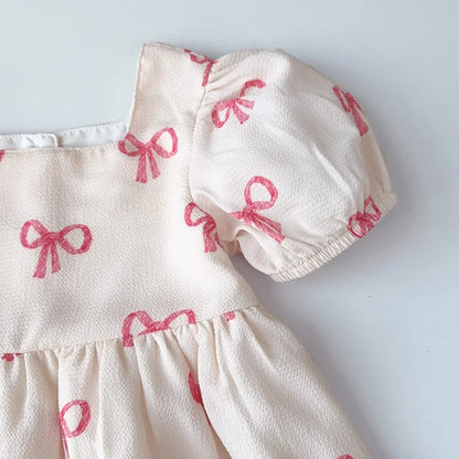 Girls Summer Bow Print Casual Dress - Cute Kids Clothing for Ages 3-7 - ZOOMNSTORE