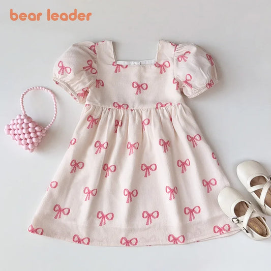 Girls Summer Bow Print Casual Dress - Cute Kids Clothing for Ages 3-7 - ZOOMNSTORE