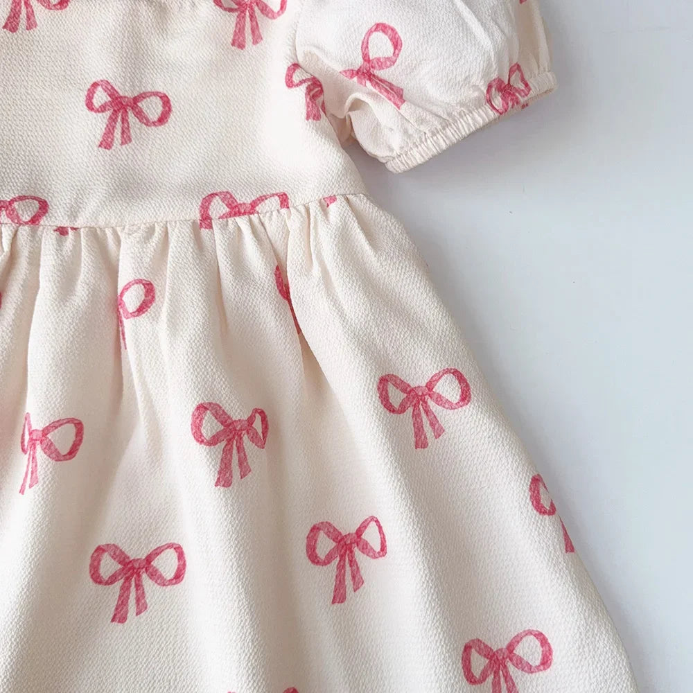 Girls Summer Bow Print Casual Dress - Cute Kids Clothing for Ages 3-7 - ZOOMNSTORE