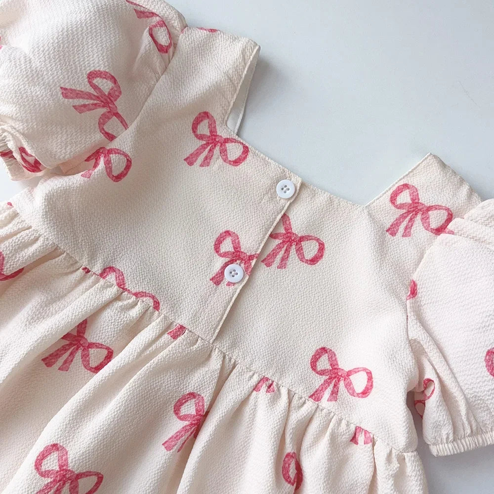 Girls Summer Bow Print Casual Dress - Cute Kids Clothing for Ages 3-7 - ZOOMNSTORE