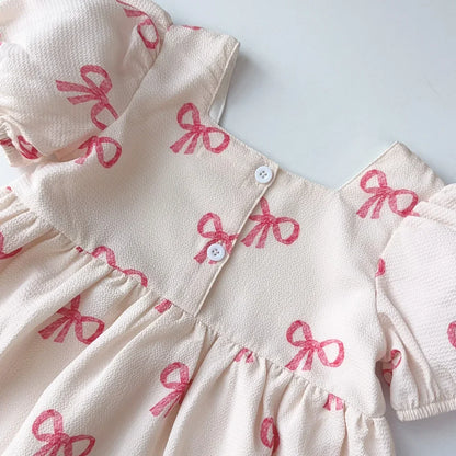Girls Summer Bow Print Casual Dress - Cute Kids Clothing for Ages 3-7 - ZOOMNSTORE