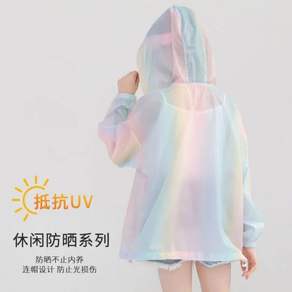 Girls Summer Sun Protection Rainbow Jacket - Thin Fashion Coat for Outdoor Activities Ages 3-12 - ZOOMNSTORE