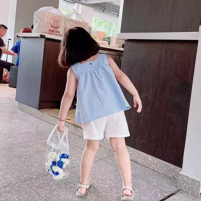 Girls Summer Outfit Set - Checked Straps  White Shorts - ZOOMNSTORE