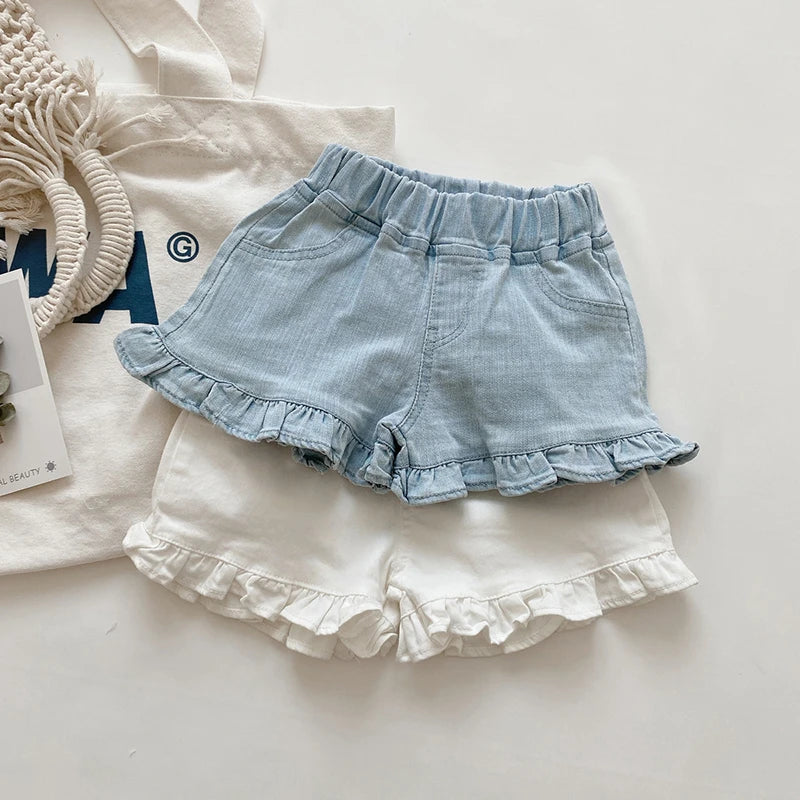 Girls Ruffle Shorts - Summer Cotton Trousers with Elastic Waist - ZOOMNSTORE