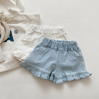 Girls Ruffle Shorts - Summer Cotton Trousers with Elastic Waist - ZOOMNSTORE