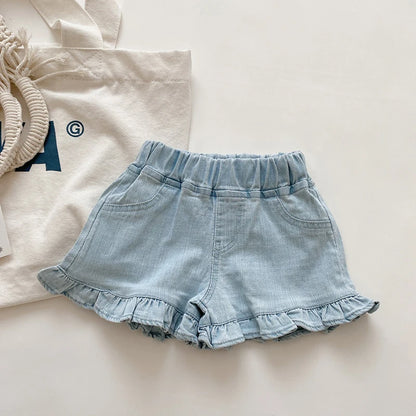 Girls Ruffle Shorts - Summer Cotton Trousers with Elastic Waist - ZOOMNSTORE