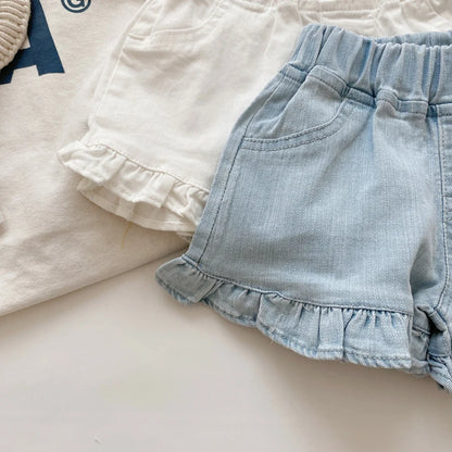Girls Ruffle Shorts - Summer Cotton Trousers with Elastic Waist - ZOOMNSTORE