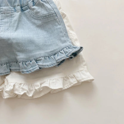Girls Ruffle Shorts - Summer Cotton Trousers with Elastic Waist - ZOOMNSTORE