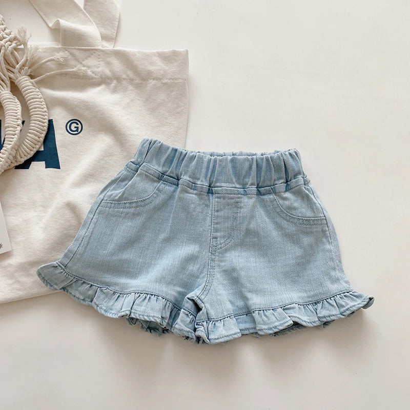 Girls Ruffle Shorts - Summer Cotton Trousers with Elastic Waist - ZOOMNSTORE