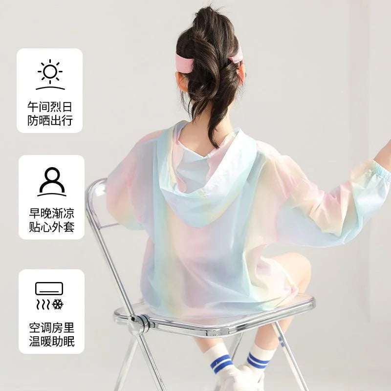 Girls Summer Sun Protection Rainbow Jacket - Thin Fashion Coat for Outdoor Activities Ages 3-12 - ZOOMNSTORE
