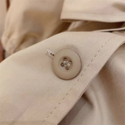 Girls Trench Coat - Fashionable Long Windbreaker with Turndown Collar - ZOOMNSTORE