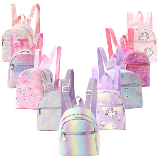 Rainbow Unicorn Mini Backpack - Kids Multicolored PU School Bag - ZOOMNSTORE