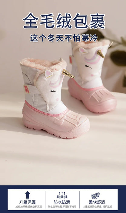 Girls Unicorn Snow Boots - Waterproof Cold Boots With Slip Resistant Sole - ZOOMNSTORE