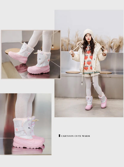 Girls Unicorn Snow Boots - Waterproof Cold Boots With Slip Resistant Sole - ZOOMNSTORE