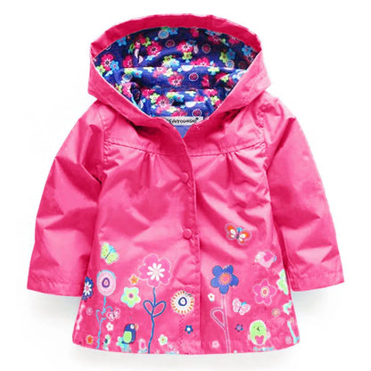 Girls Waterproof Windcoat - Autumn Casual Flower Print Hoodie Jacket - ZOOMNSTORE