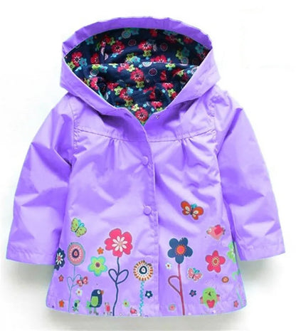 Girls Waterproof Windcoat - Autumn Casual Flower Print Hoodie Jacket - ZOOMNSTORE