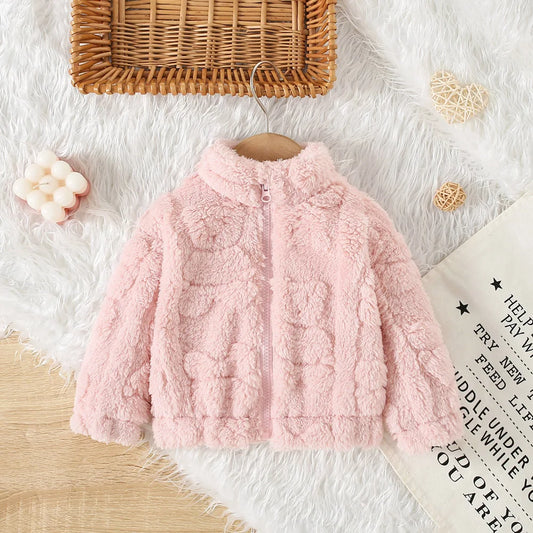 Cute Fur Coat Jacket for Girls - Warm Solid Color Outerwear - ZOOMNSTORE