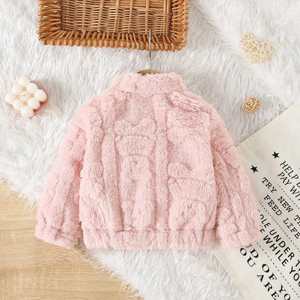 Cute Fur Coat Jacket for Girls - Warm Solid Color Outerwear - ZOOMNSTORE