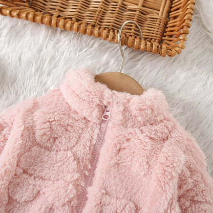 Cute Fur Coat Jacket for Girls - Warm Solid Color Outerwear - ZOOMNSTORE