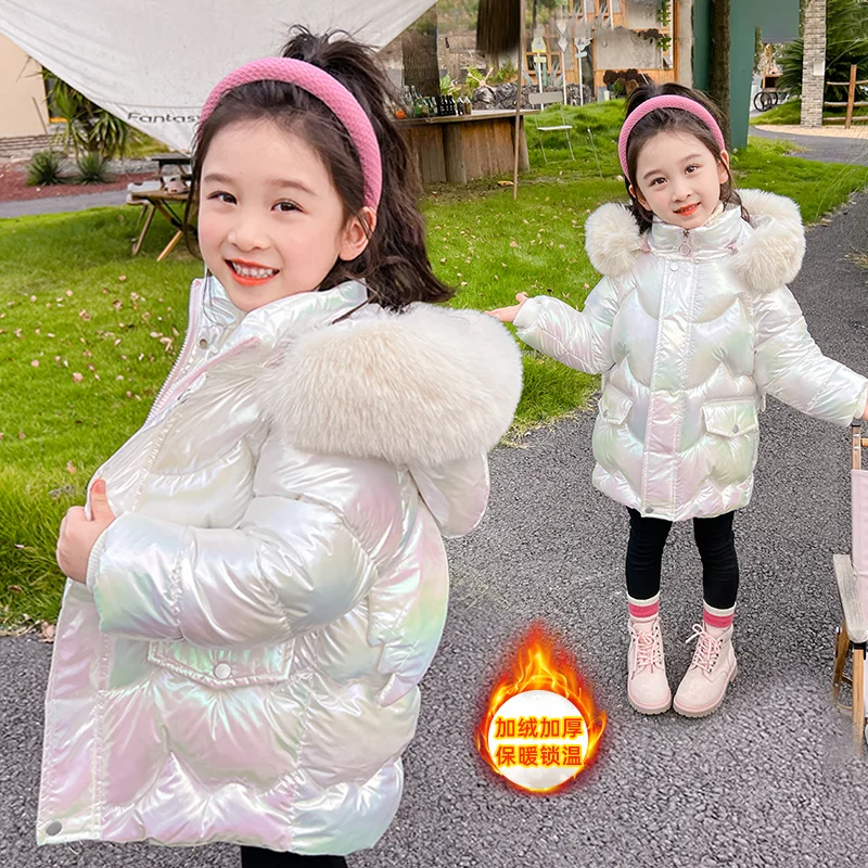 Girls Winter Coats - Waterproof Kids Down Jackets With Fur Collar Hooded Parka - ZOOMNSTORE