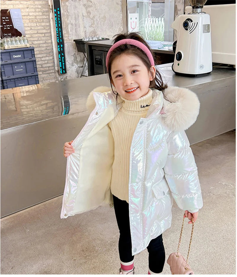 Girls Winter Coats - Waterproof Kids Down Jackets With Fur Collar Hooded Parka - ZOOMNSTORE