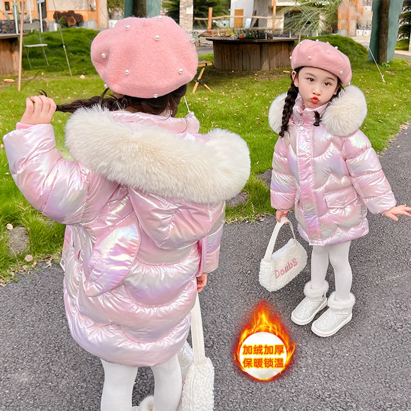 Girls Winter Coats - Waterproof Kids Down Jackets With Fur Collar Hooded Parka - ZOOMNSTORE