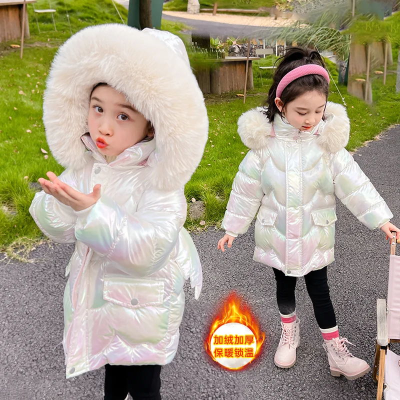 Girls Winter Coats - Waterproof Kids Down Jackets With Fur Collar Hooded Parka - ZOOMNSTORE