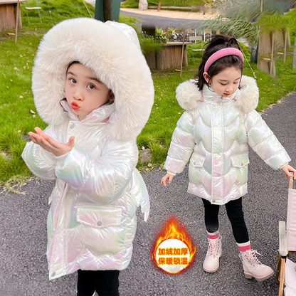 Girls Winter Coats - Waterproof Kids Down Jackets With Fur Collar Hooded Parka - ZOOMNSTORE