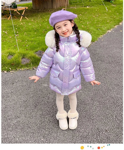 Girls Winter Coats - Waterproof Kids Down Jackets With Fur Collar Hooded Parka - ZOOMNSTORE