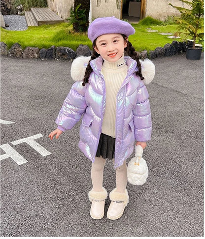 Girls Winter Coats - Waterproof Kids Down Jackets With Fur Collar Hooded Parka - ZOOMNSTORE