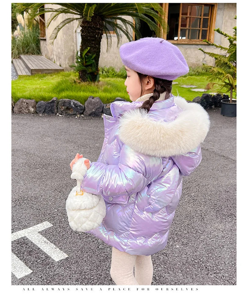 Girls Winter Coats - Waterproof Kids Down Jackets With Fur Collar Hooded Parka - ZOOMNSTORE