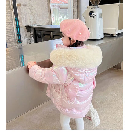 Girls Winter Coats - Waterproof Kids Down Jackets With Fur Collar Hooded Parka - ZOOMNSTORE