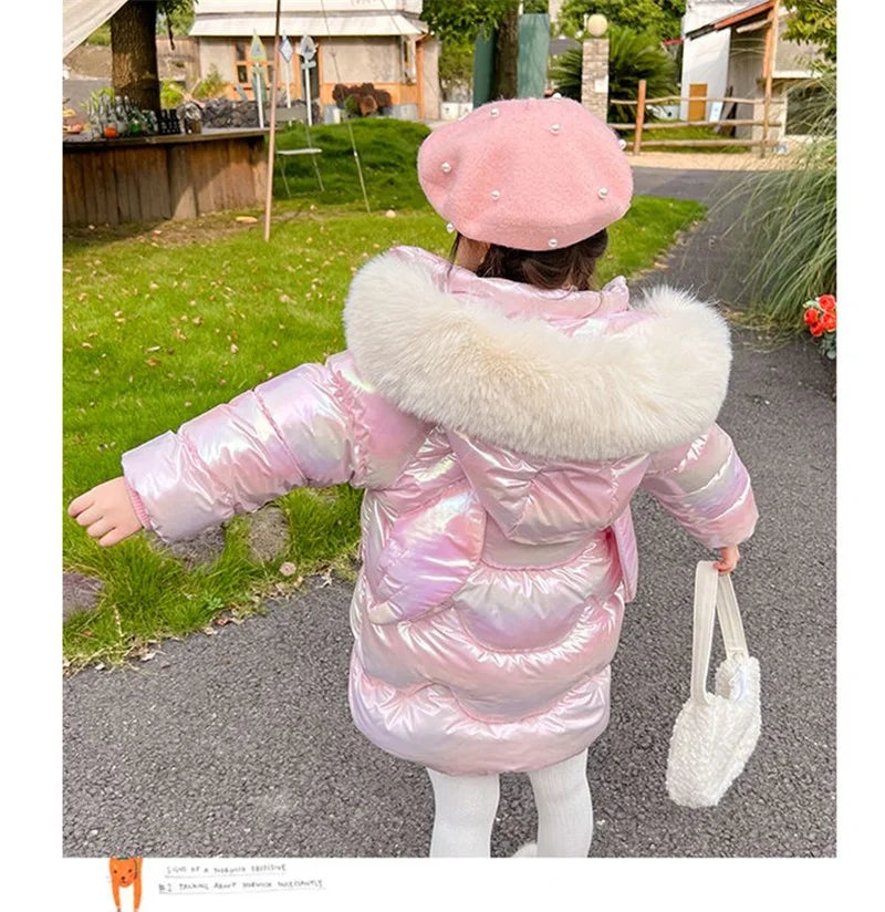 Girls Winter Coats - Waterproof Kids Down Jackets With Fur Collar Hooded Parka - ZOOMNSTORE