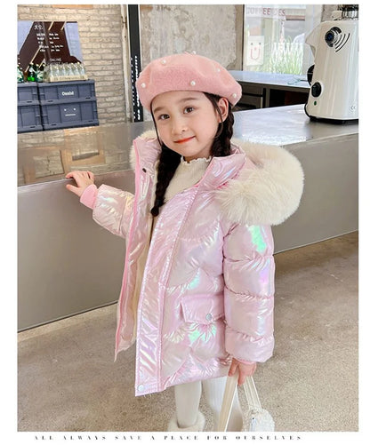 Girls Winter Coats - Waterproof Kids Down Jackets With Fur Collar Hooded Parka - ZOOMNSTORE