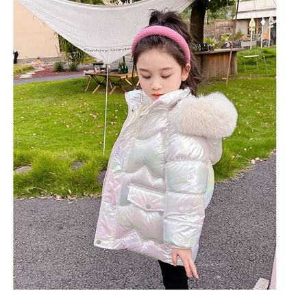 Girls Winter Coats - Waterproof Kids Down Jackets With Fur Collar Hooded Parka - ZOOMNSTORE
