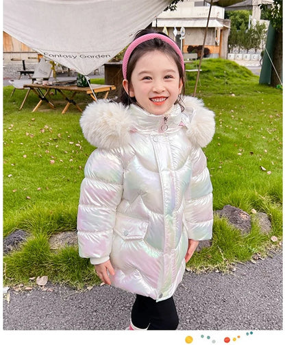 Girls Winter Coats - Waterproof Kids Down Jackets With Fur Collar Hooded Parka - ZOOMNSTORE