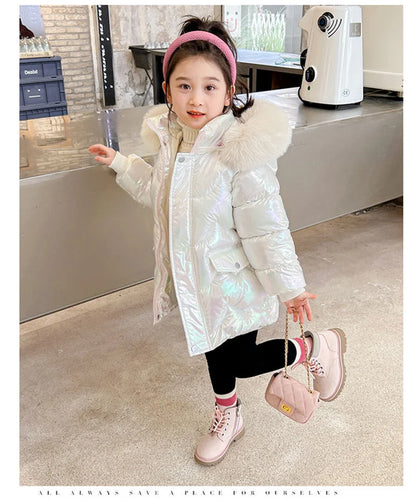 Girls Winter Coats - Waterproof Kids Down Jackets With Fur Collar Hooded Parka - ZOOMNSTORE