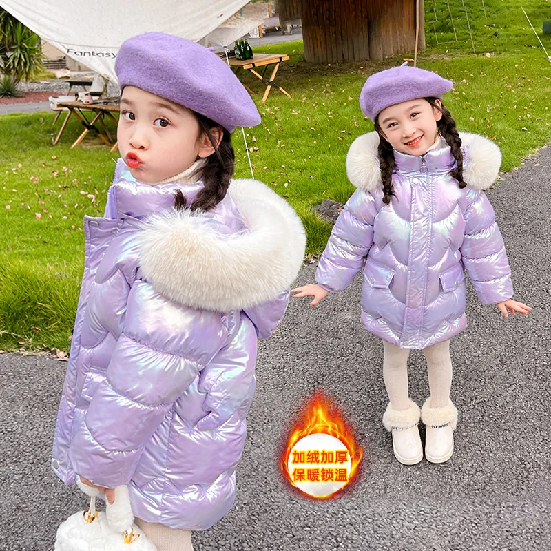 Girls Winter Coats - Waterproof Kids Down Jackets With Fur Collar Hooded Parka - ZOOMNSTORE