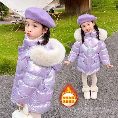 Girls Winter Coats - Waterproof Kids Down Jackets With Fur Collar Hooded Parka - ZOOMNSTORE