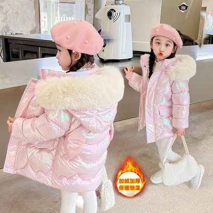 Girls Winter Coats - Waterproof Kids Down Jackets With Fur Collar Hooded Parka - ZOOMNSTORE