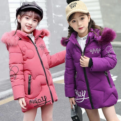 Girls Winter Jacket - Heavyweight Long Style Coat With Detachable Velvet Hood - ZOOMNSTORE