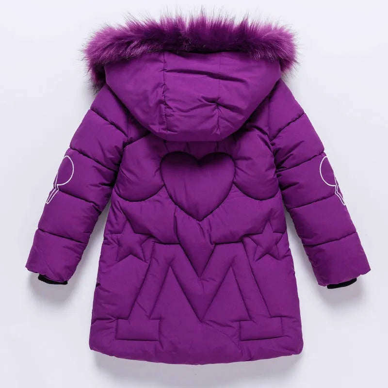 Girls Winter Jacket - Heavyweight Long Style Coat With Detachable Velvet Hood - ZOOMNSTORE