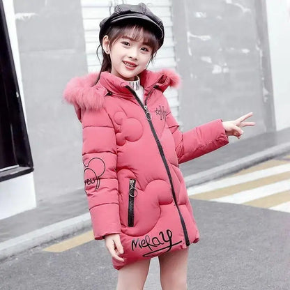 Girls Winter Jacket - Heavyweight Long Style Coat With Detachable Velvet Hood - ZOOMNSTORE