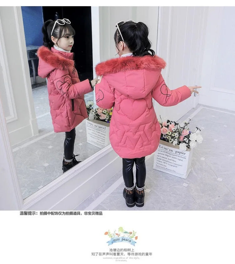 Girls Winter Jacket - Heavyweight Long Style Coat With Detachable Velvet Hood - ZOOMNSTORE