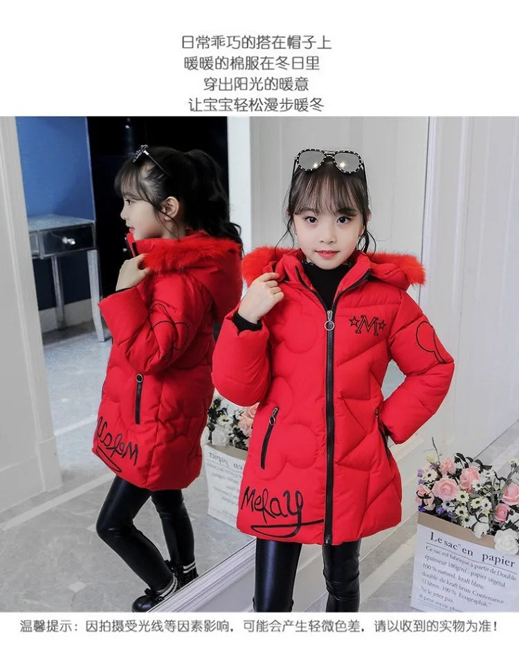 Girls Winter Jacket - Heavyweight Long Style Coat With Detachable Velvet Hood - ZOOMNSTORE