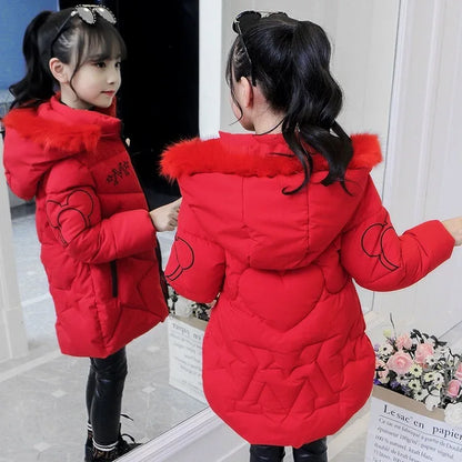Girls Winter Jacket - Heavyweight Long Style Coat With Detachable Velvet Hood - ZOOMNSTORE