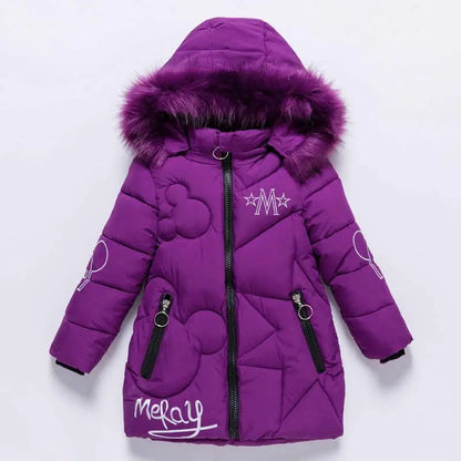 Girls Winter Jacket - Heavyweight Long Style Coat With Detachable Velvet Hood - ZOOMNSTORE