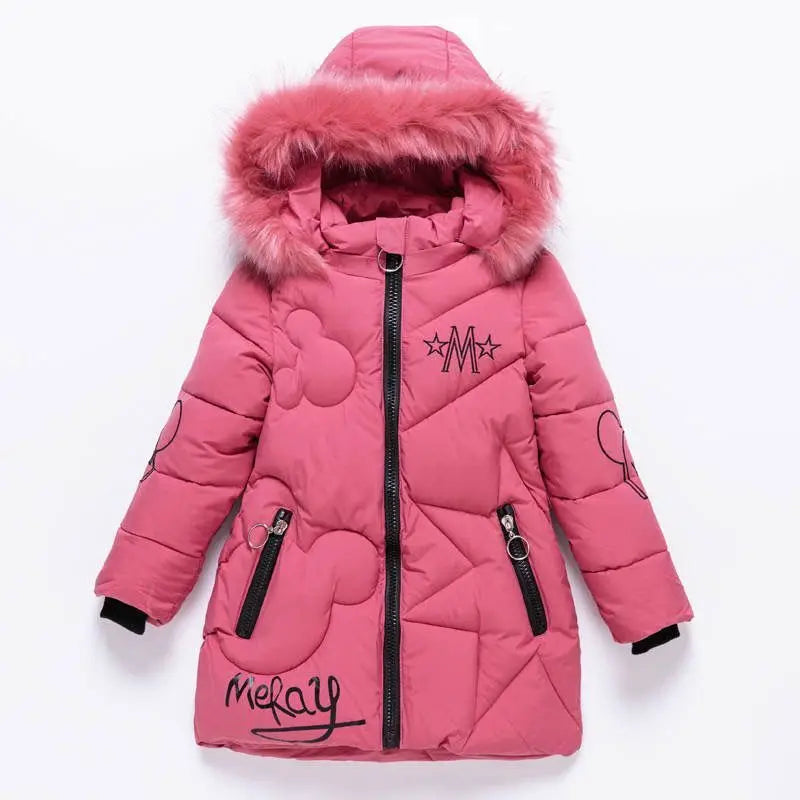 Girls Winter Jacket - Heavyweight Long Style Coat With Detachable Velvet Hood - ZOOMNSTORE